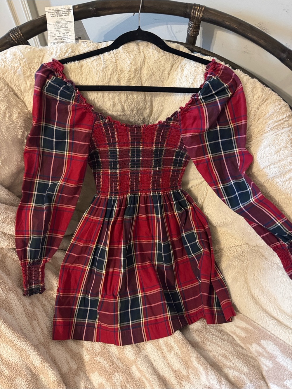 HILL HOUSE Nap Dress XS Red Plaid Mini Dress